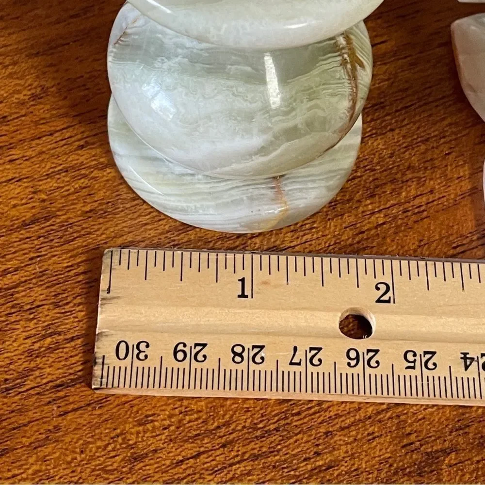 Vintage Set of 4 Elegant Onyx Candle Holders Green Cream Tan
